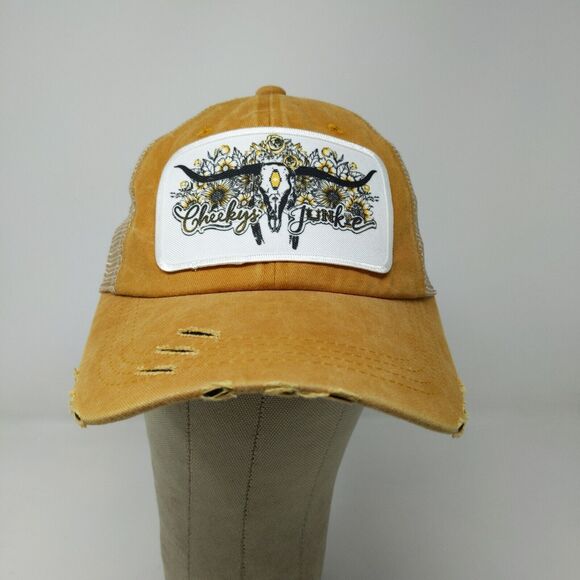 Cheeky's Junkie Women's Slideback Hat Tan Yellow Adjustable Distressed - Picture 2 of 11